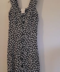 Moda Intl Black Dress Tank White Flowers Buttons